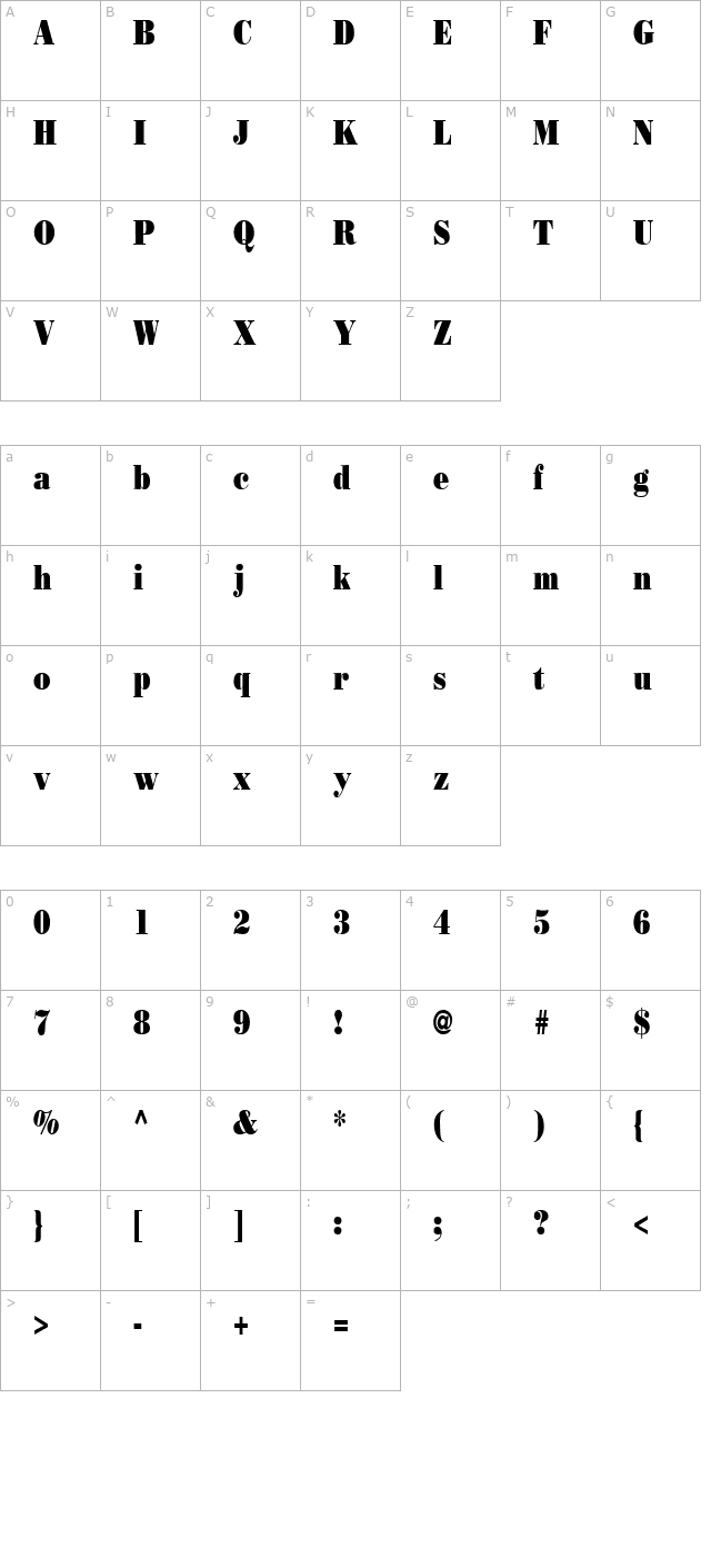 Beau Condensed Normal character map