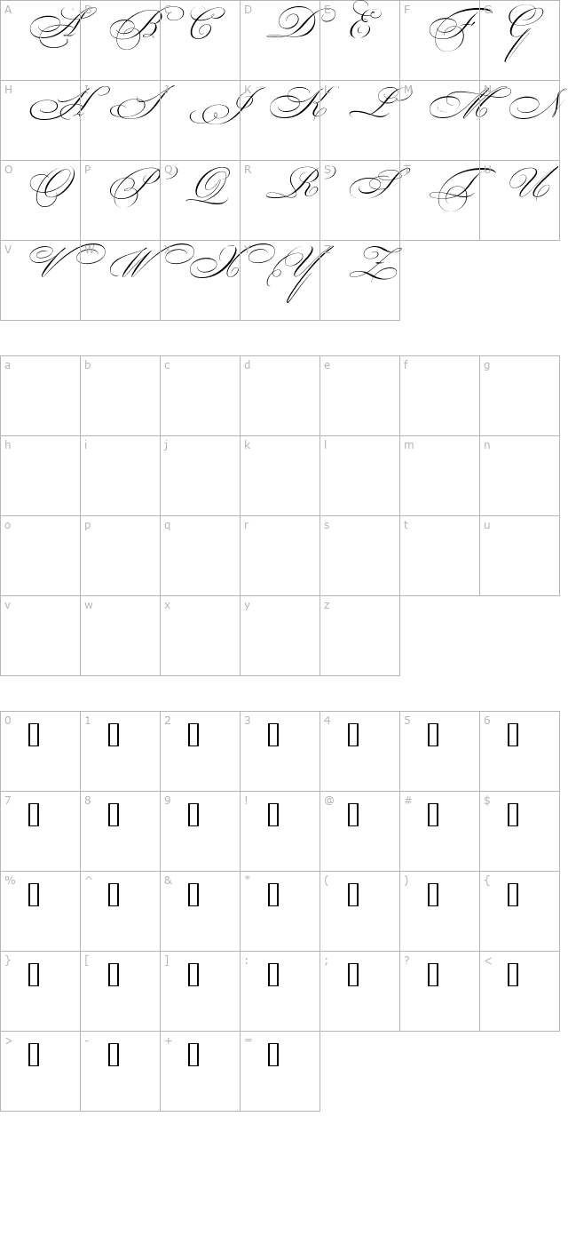 Beautiful Caps ES Swash Capitals character map