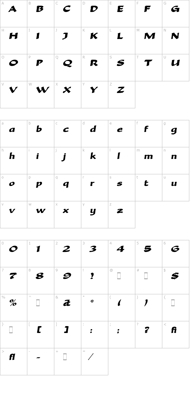 becka-script-let-plain10 character map