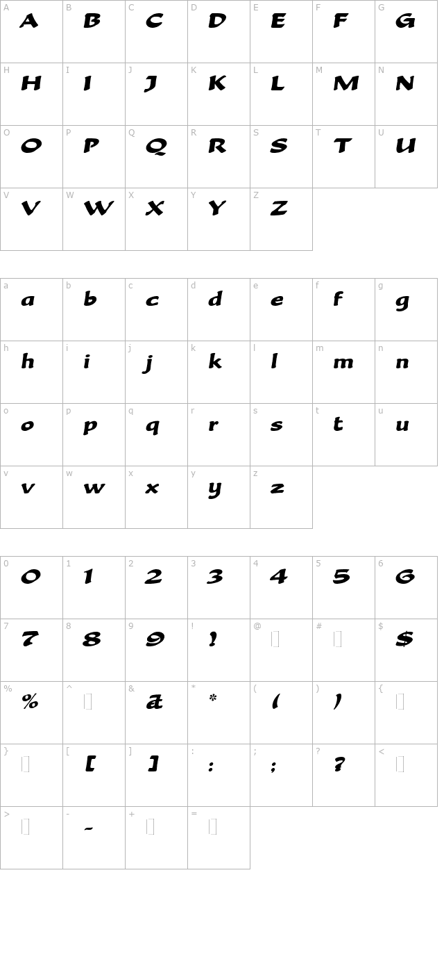 becka-script-regular character map