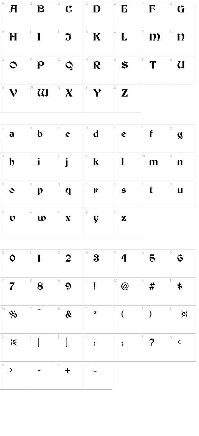 Becker Bold character map