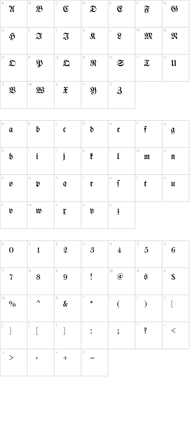 becker-fraktur character map