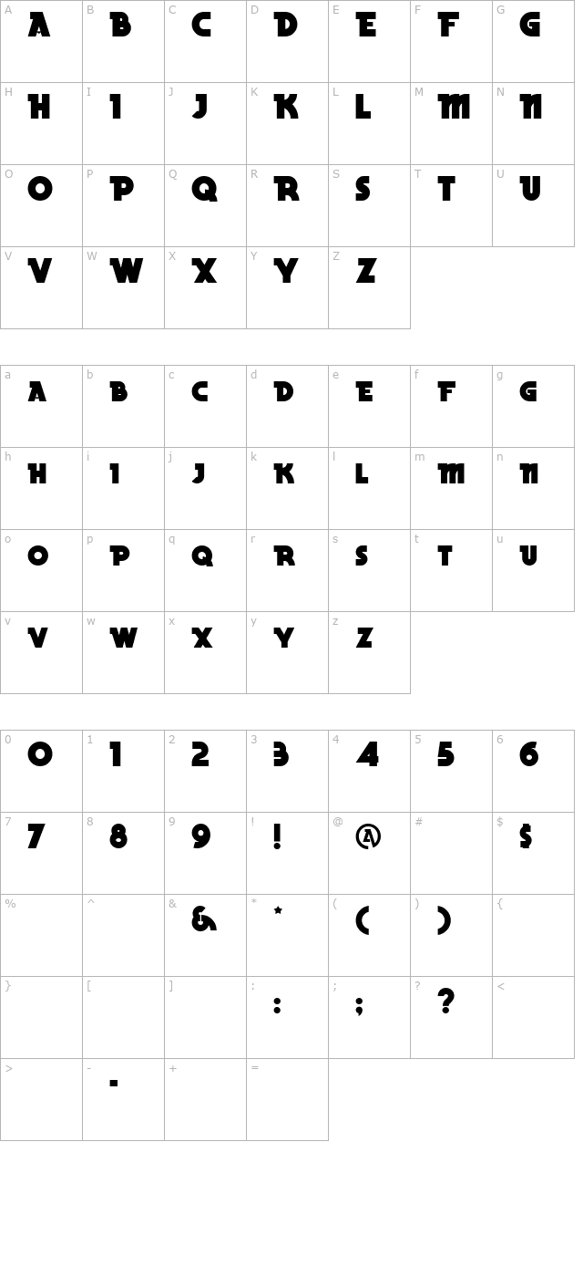 BeckerBlackNF Regular character map