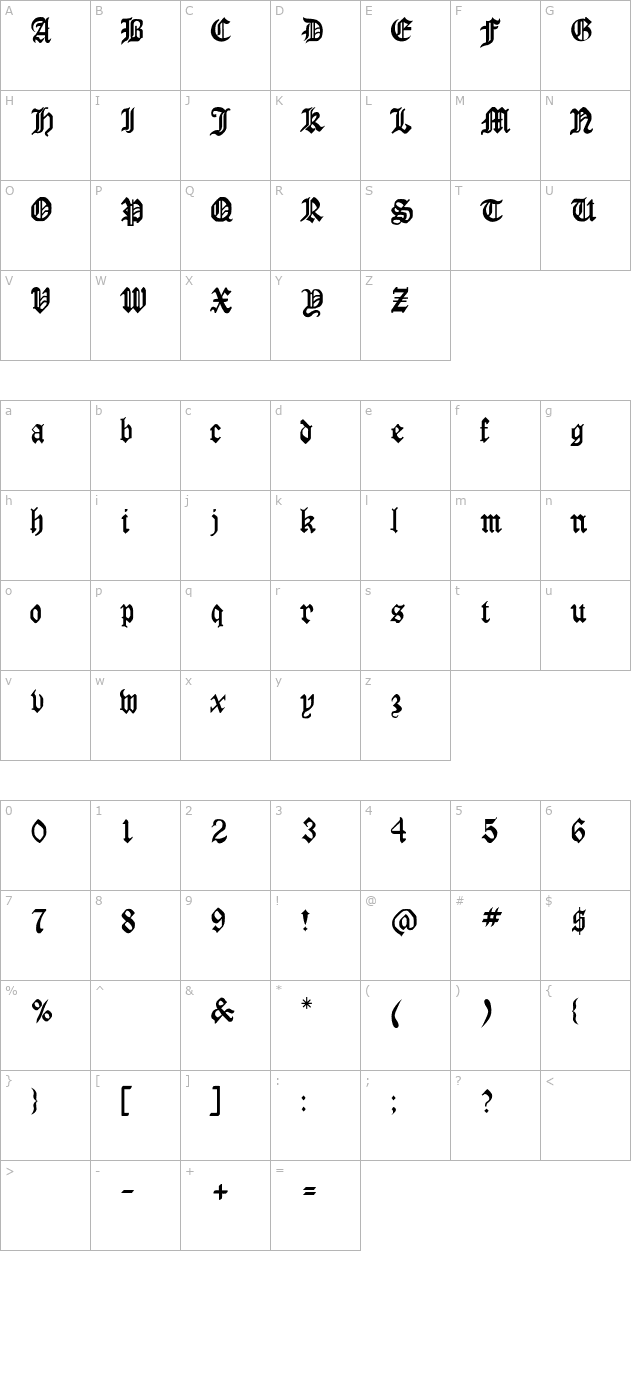 Bedford character map