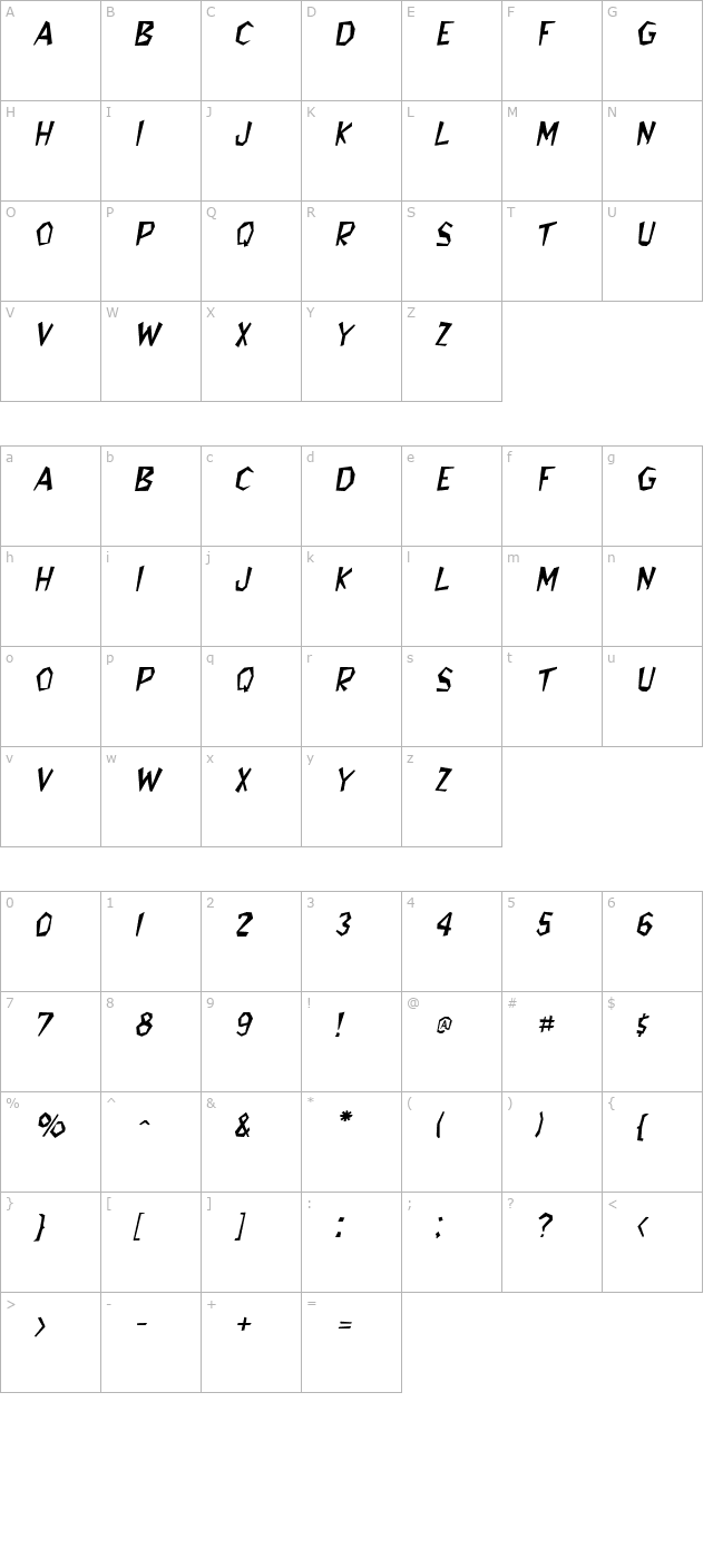 Bedrock Italic character map