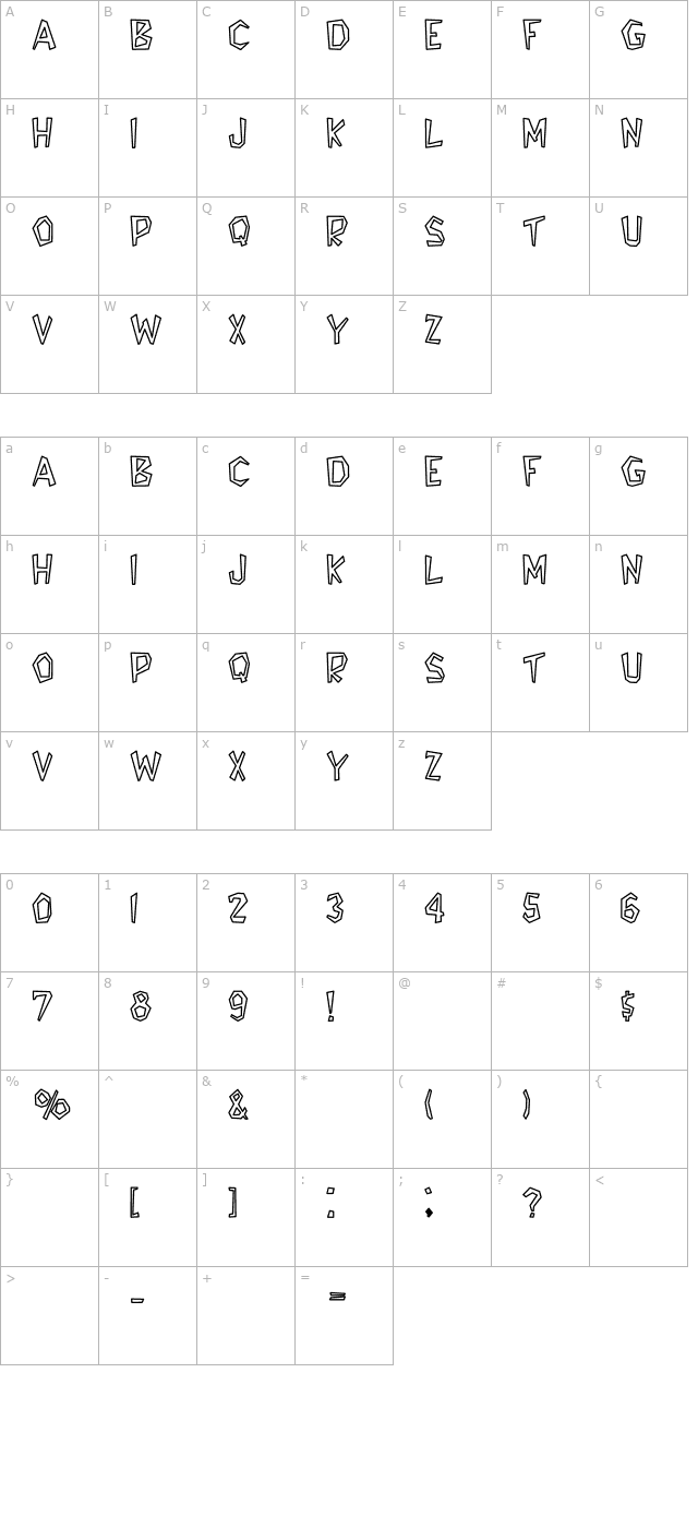 Bedrock-Light Hollow Bold character map