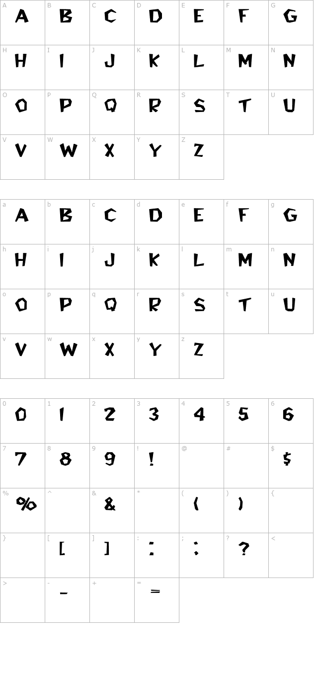 Bedrock-Light Wide Bold character map