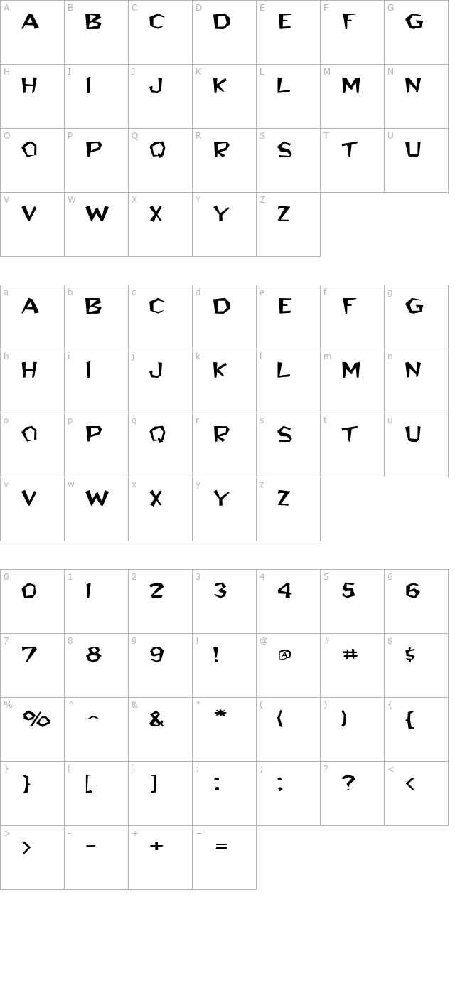 BedrockWide Regular character map