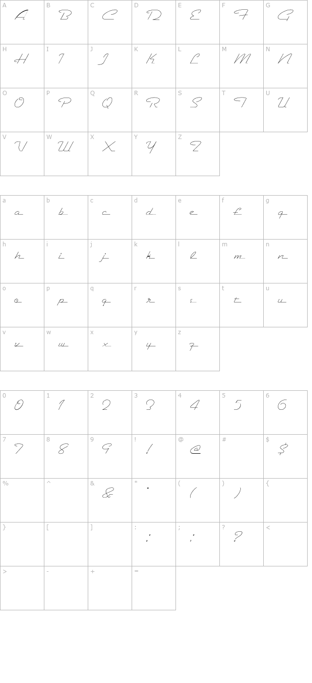 Belair Light character map