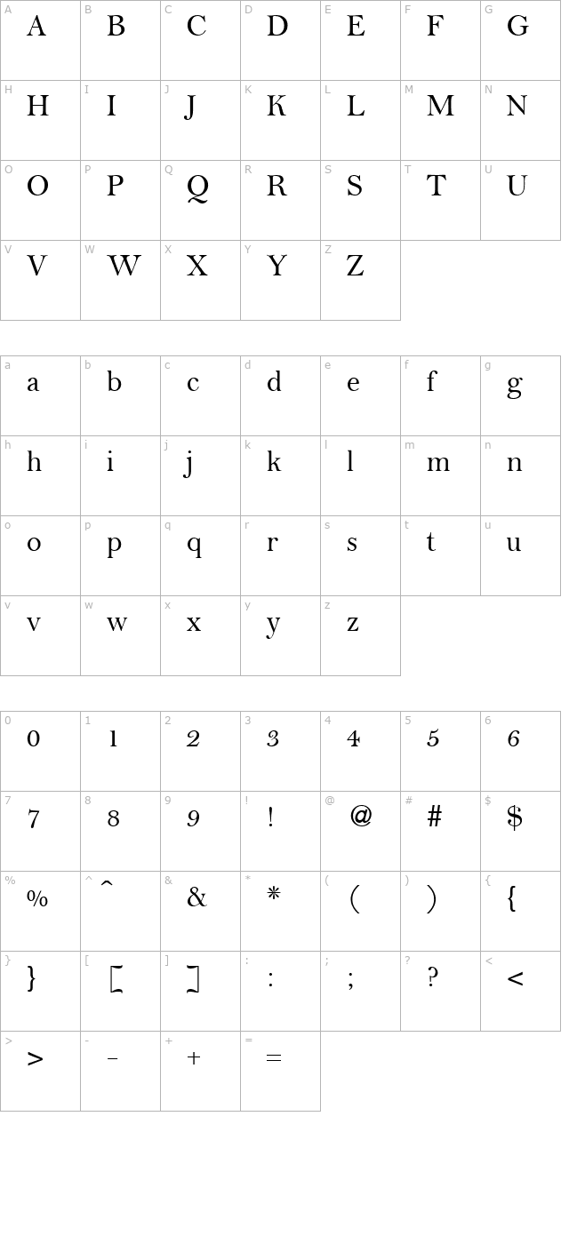 belami-regular character map