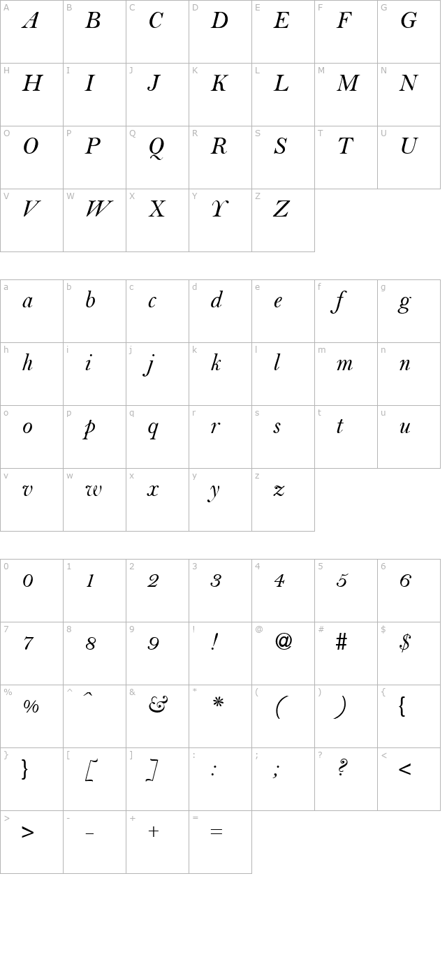 belami-regularitalic character map