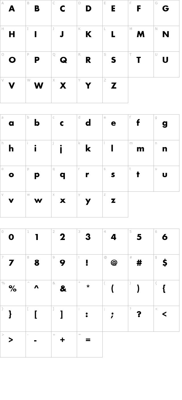 Belmar-Bold character map