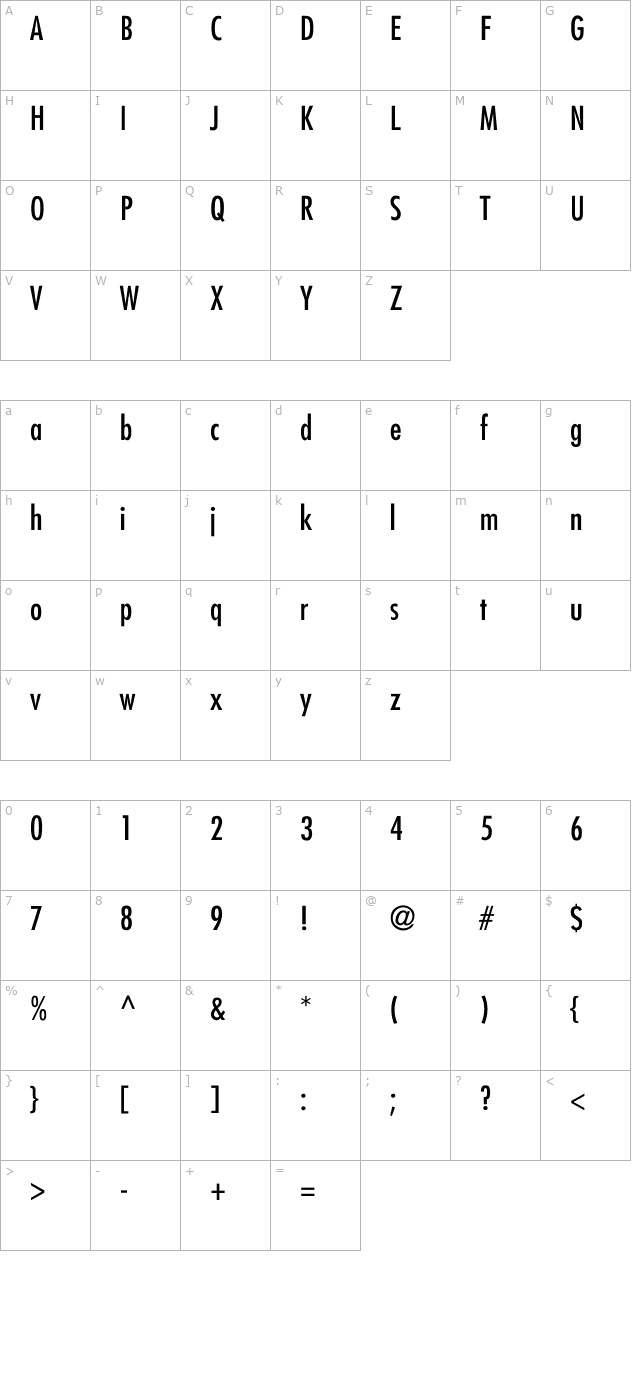 belmar-condensed-normal character map