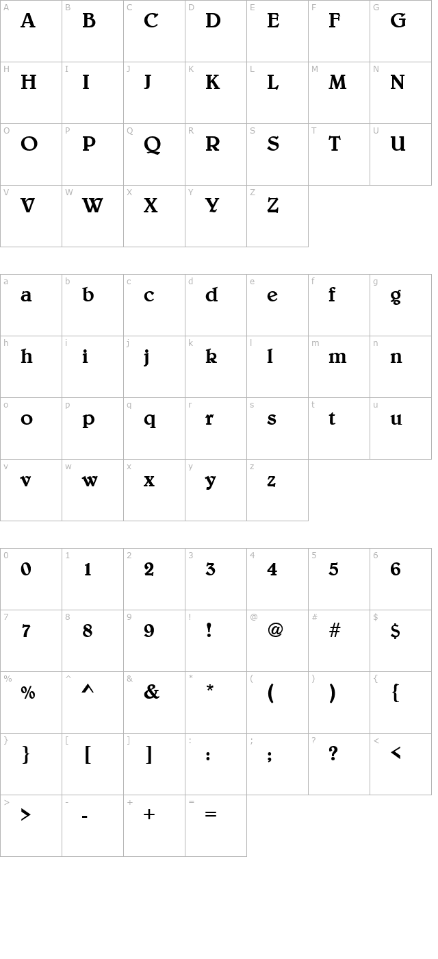 Belwe-Bold character map