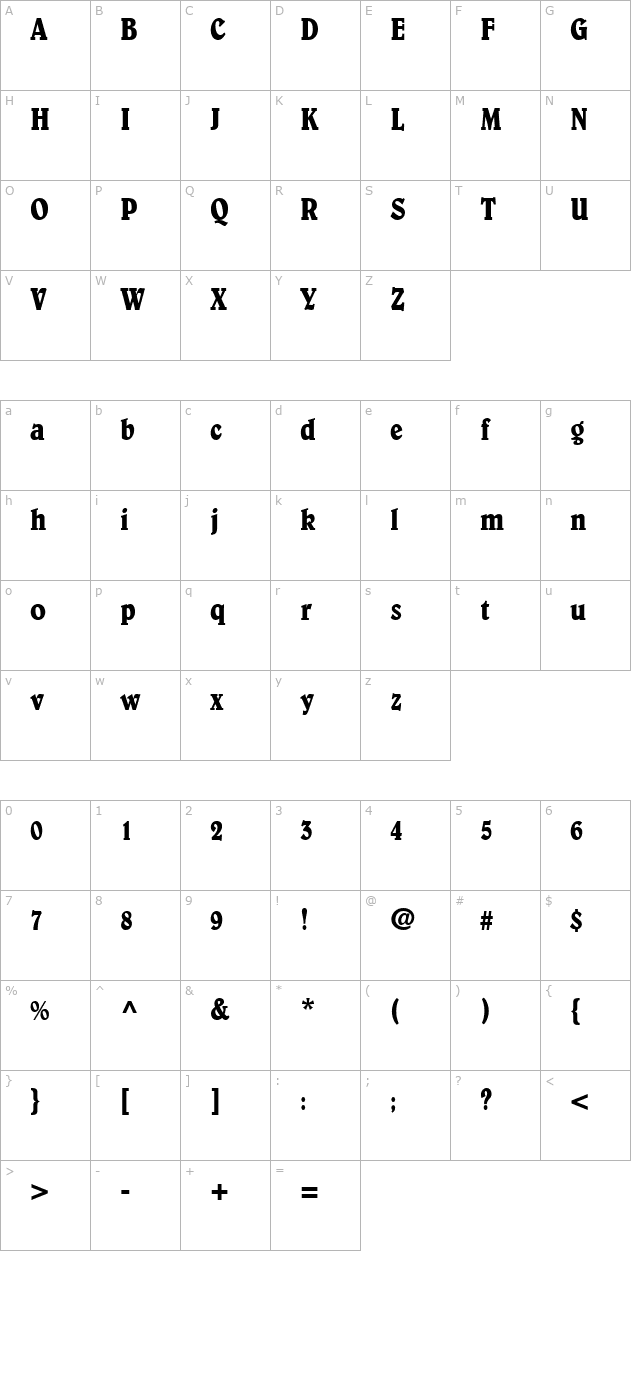 belwe-condensed character map