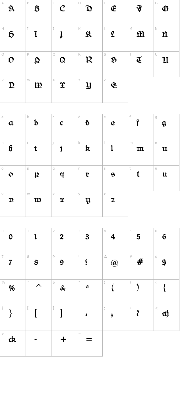 Belwe Gotisch character map