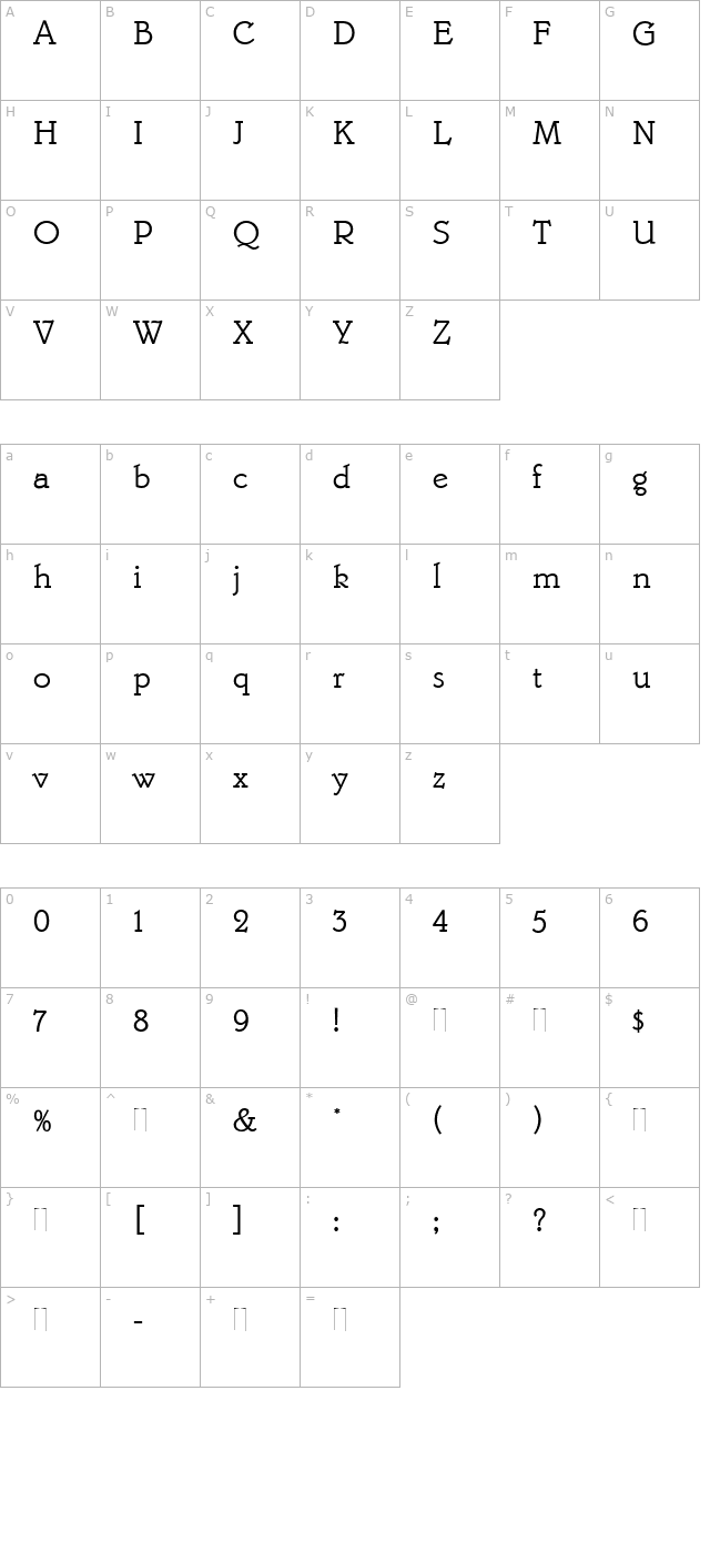 belwe-mono-plain character map