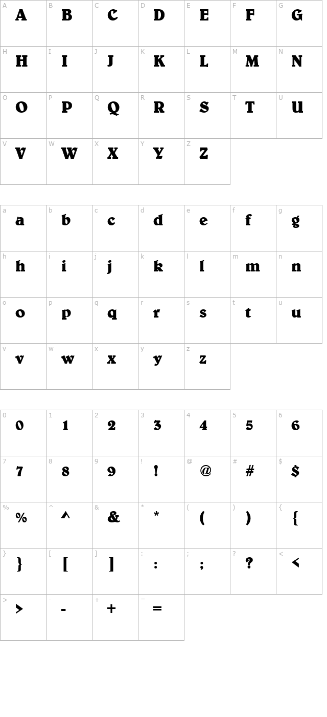 BelweH Bold character map