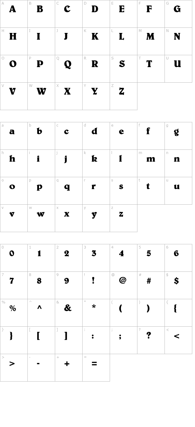 BelweStd-Bold character map