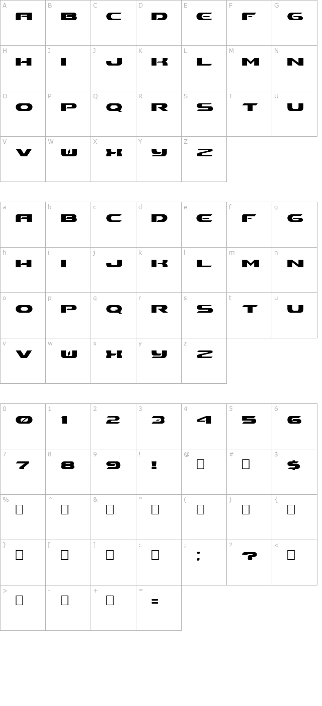 Ben Pioneer Bold character map