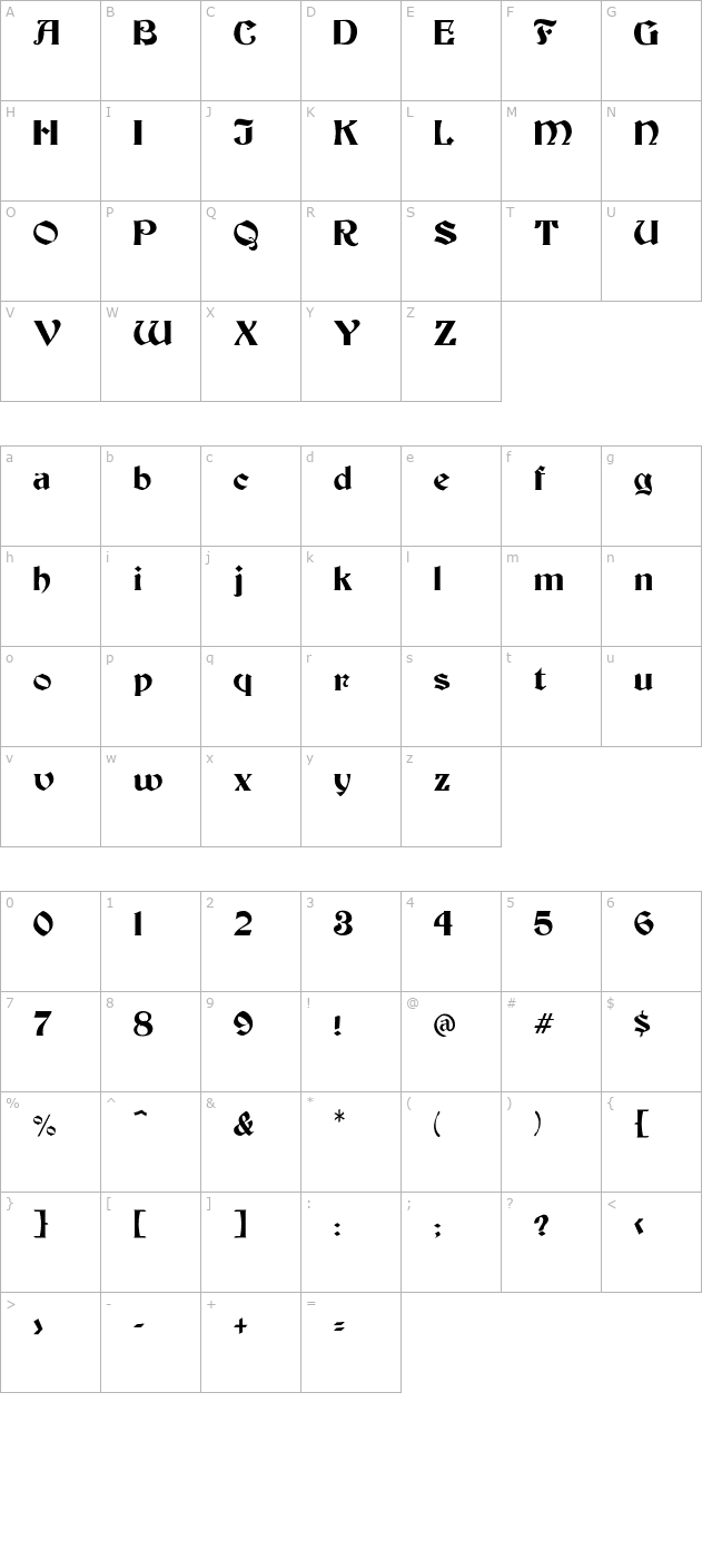 bendor-medium character map