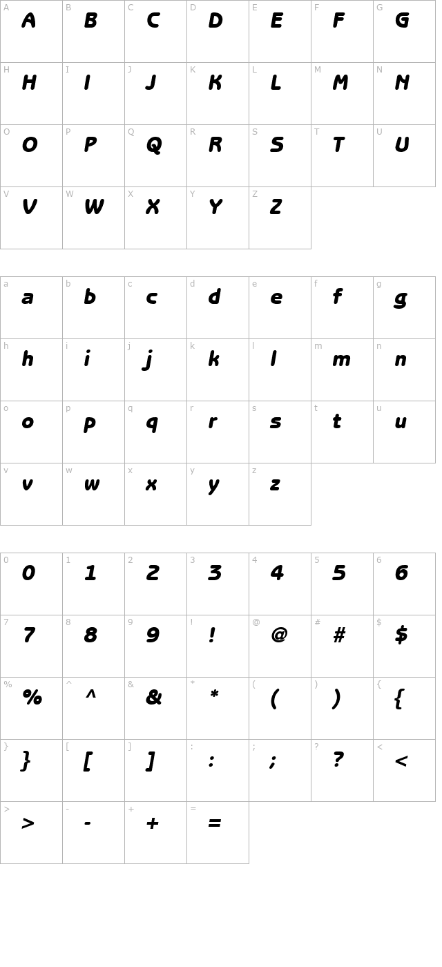 BenguiatGothic HeavyOblique character map