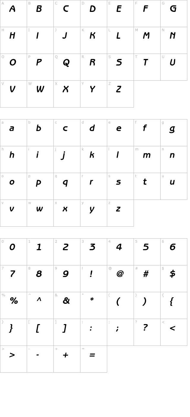 BenguiatGothicStd-BoldObl character map