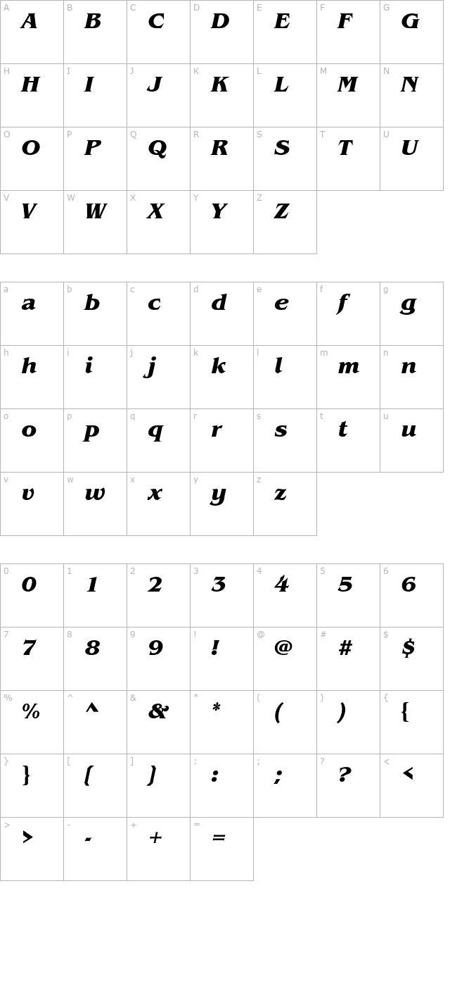 BenguiatStd-BoldItalic character map