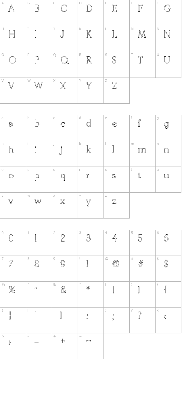 benjaminbeckeroutline-exlight character map