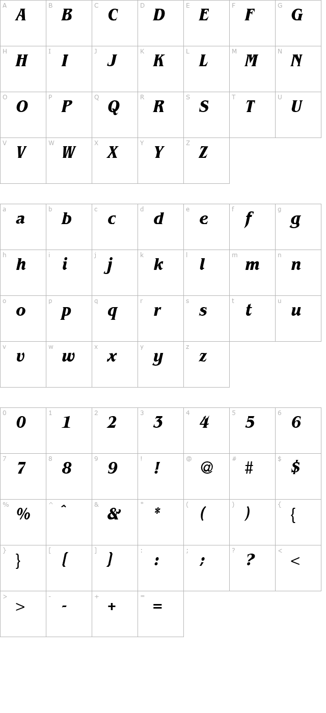 BenjaminCond-BoldItalic character map