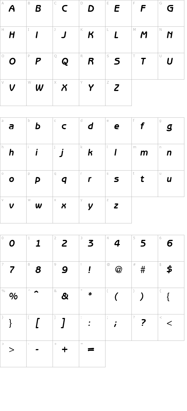 BenjaminSans-BoldItalic character map