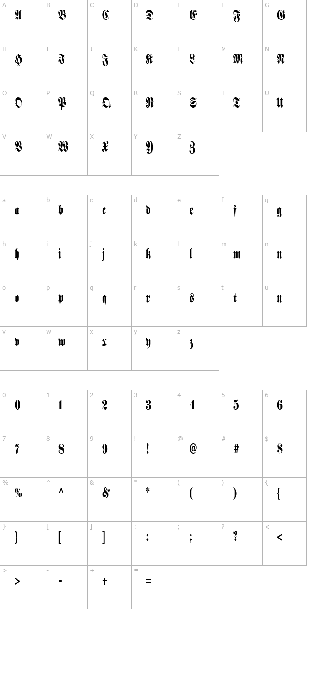 Berliner Condensed character map