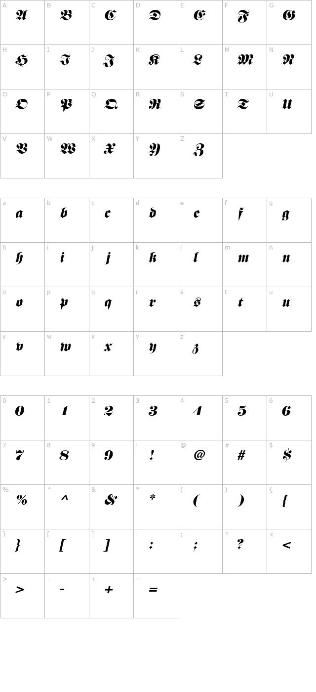 Berliner Italic character map