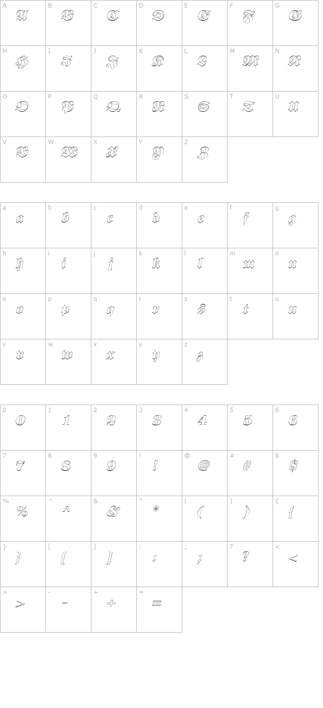 BerlinerOutline Italic character map