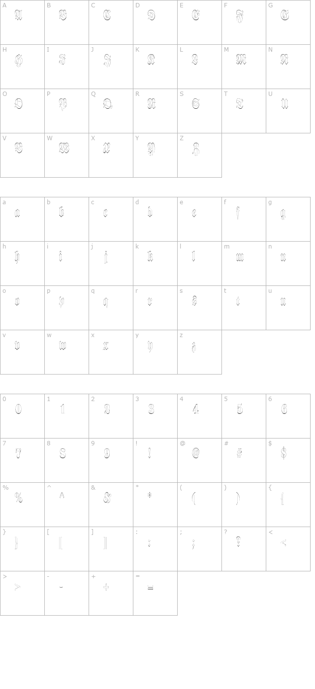 berlineroutlinecondensed character map