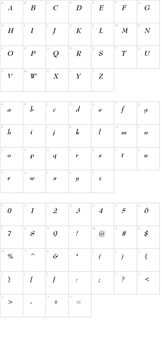 bernard-bold-italic character map