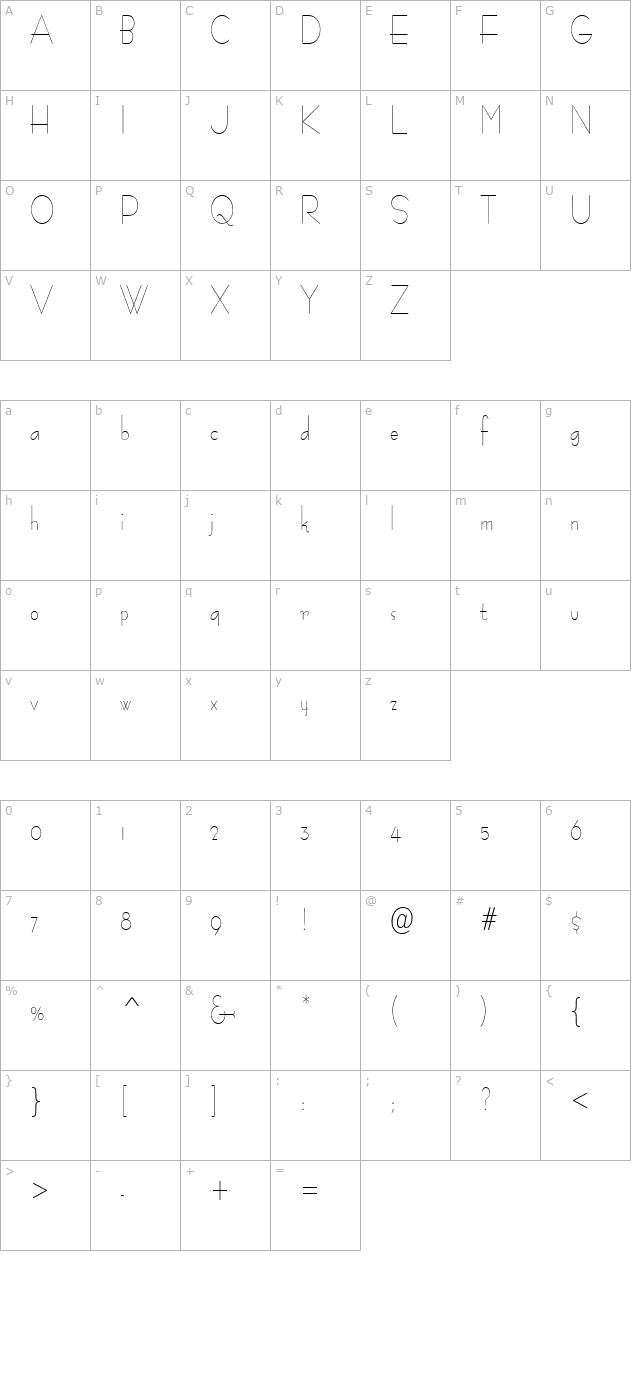 Bernie Condensed Normal character map