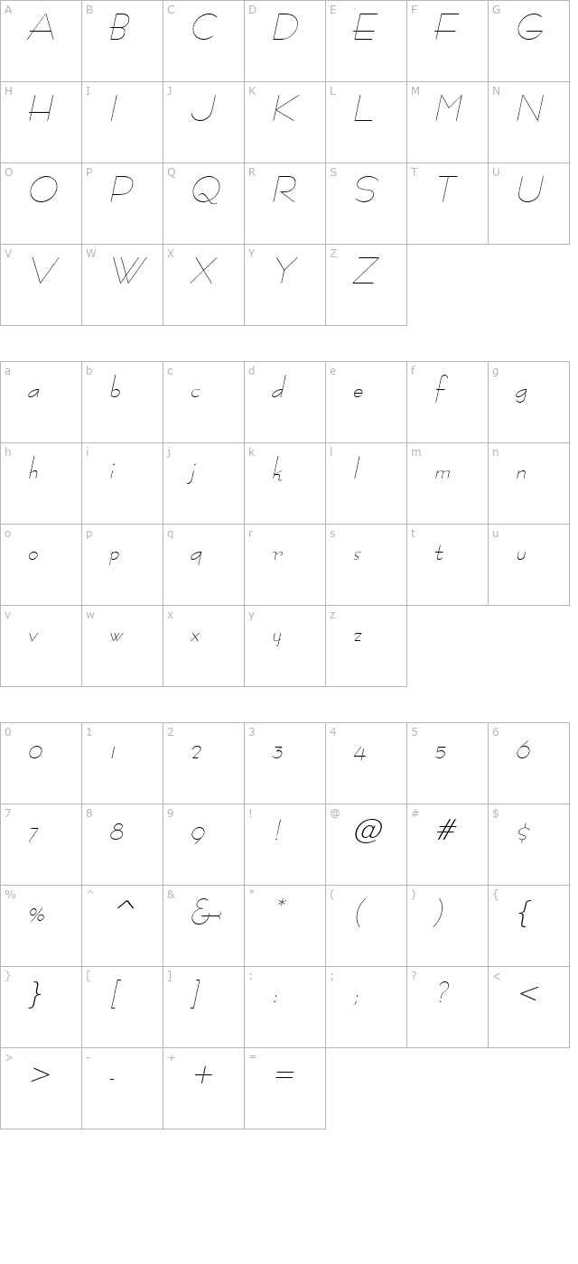 Bernie Italic character map