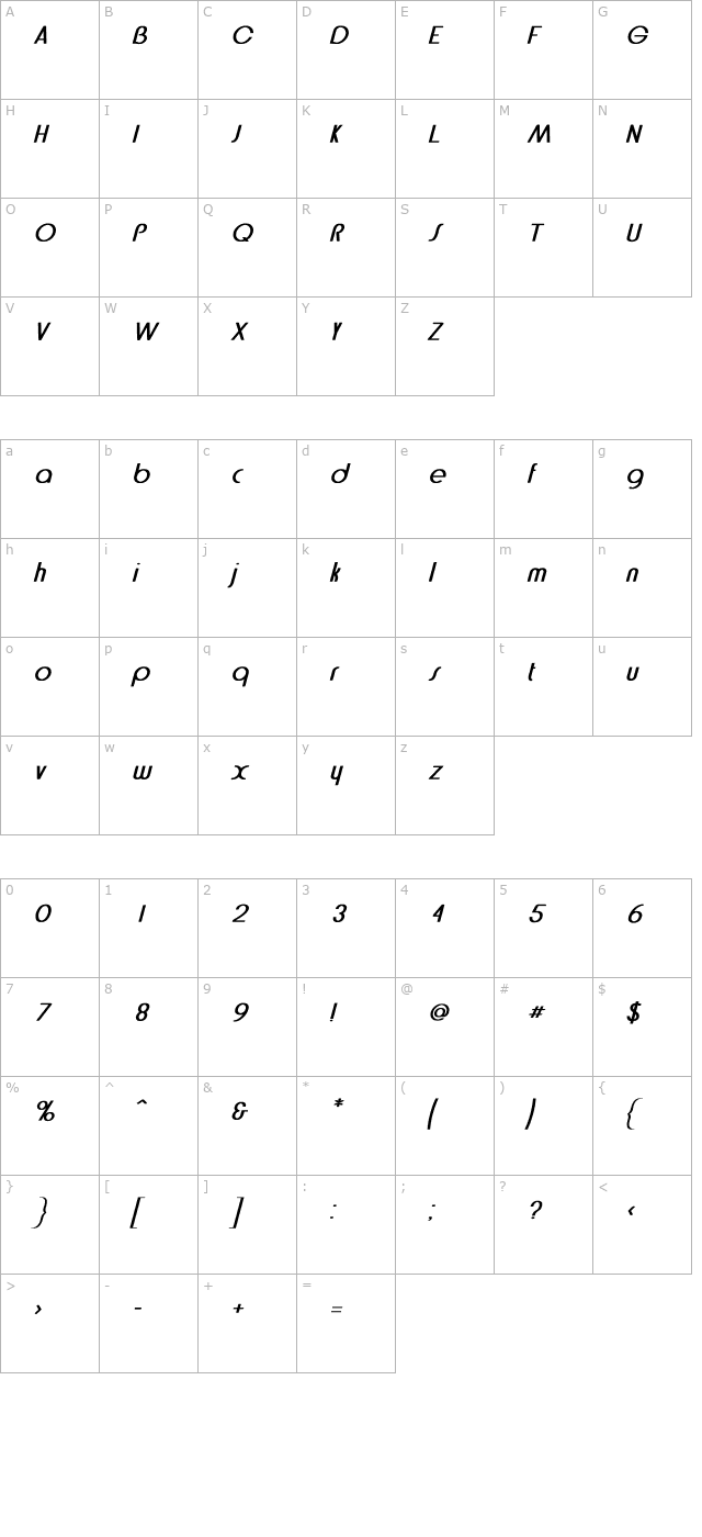 bethel-bold-italic character map