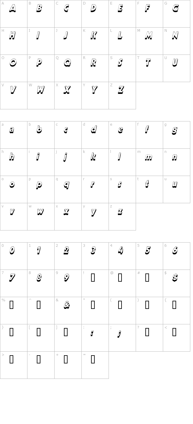 BeurketShadowSSK Italic character map