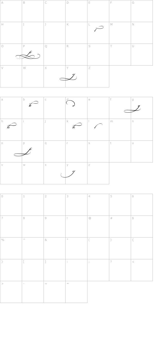 Bickham Script 400 wt character map