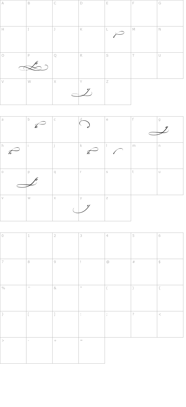 Bickham Script Alternates II character map