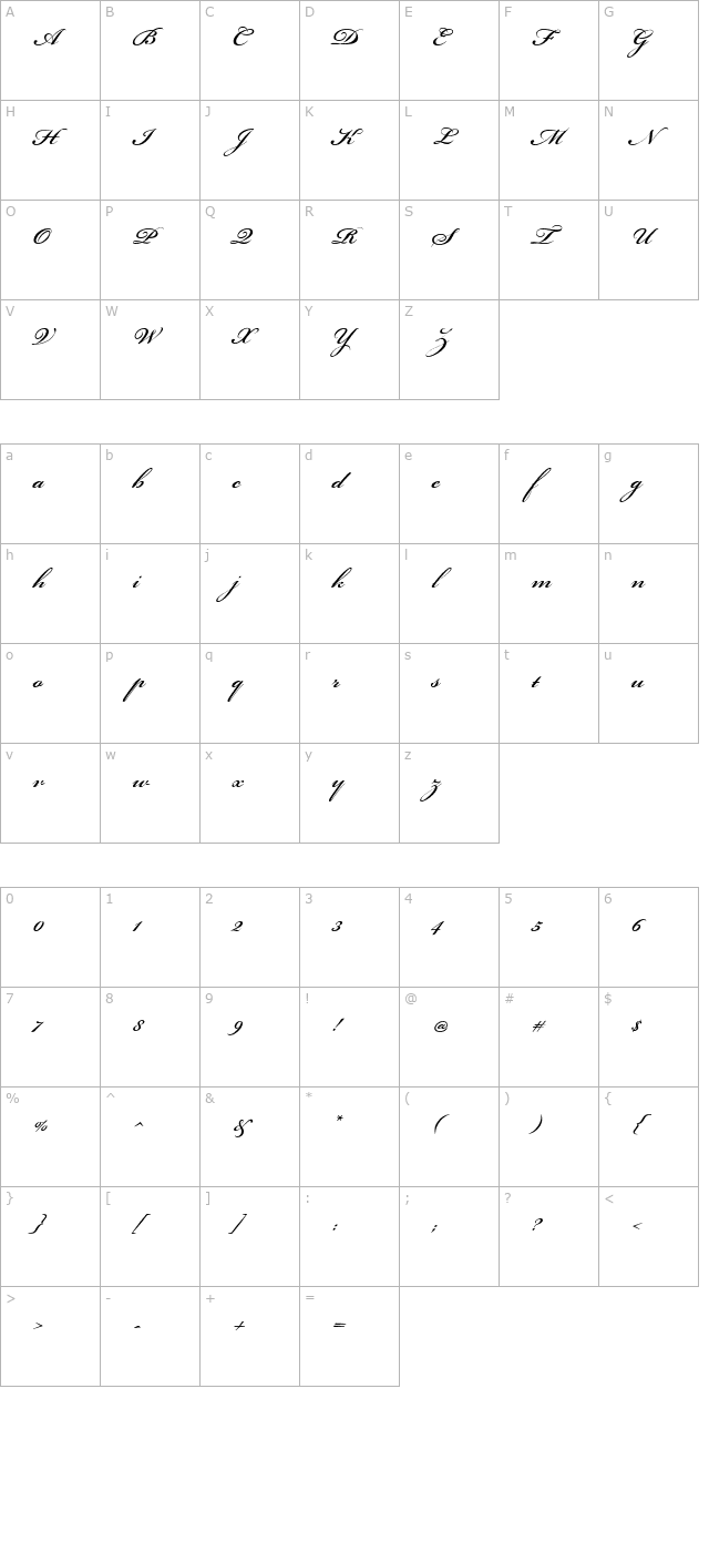 Bickham Script MM_600 wt character map