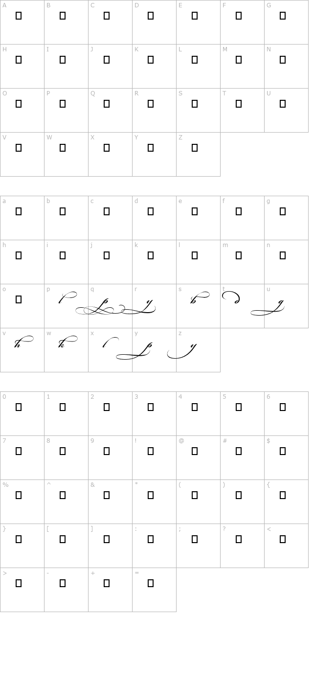 Bickham Script MM Alt 2 character map