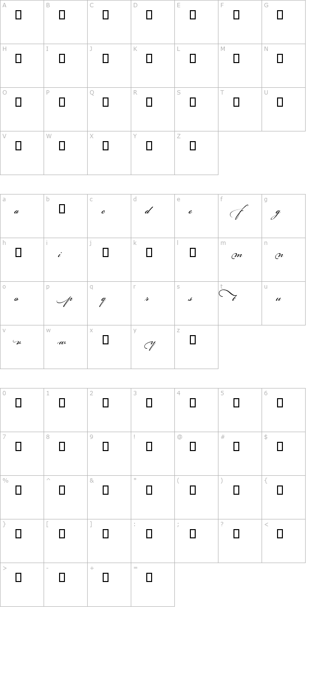 Bickham Script MM Beg character map