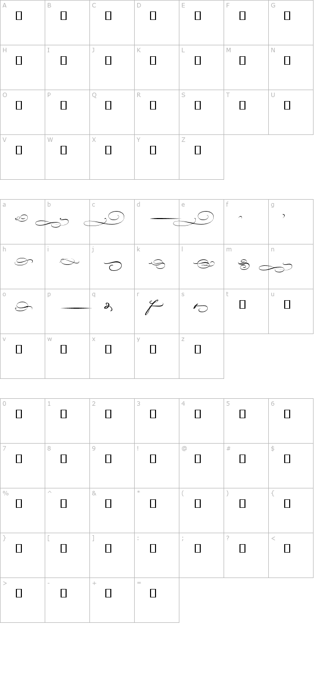 Bickham Script MM End character map