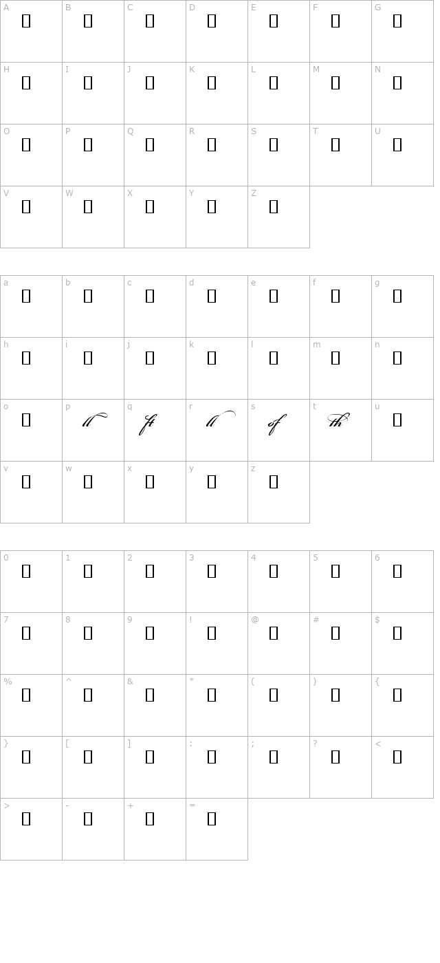 Bickham Script MM Lig character map