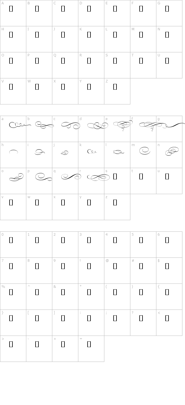 Bickham Script MM Orn character map