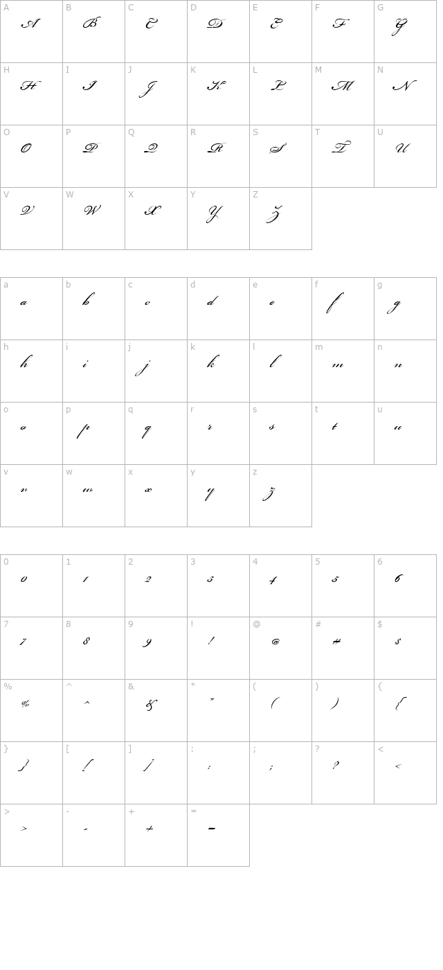 Bickham Script MM character map