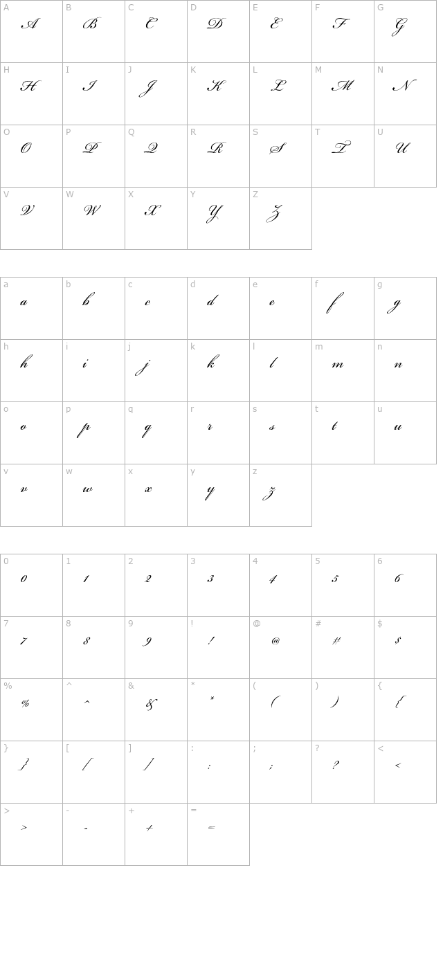 bickhamscriptstd-regular character map